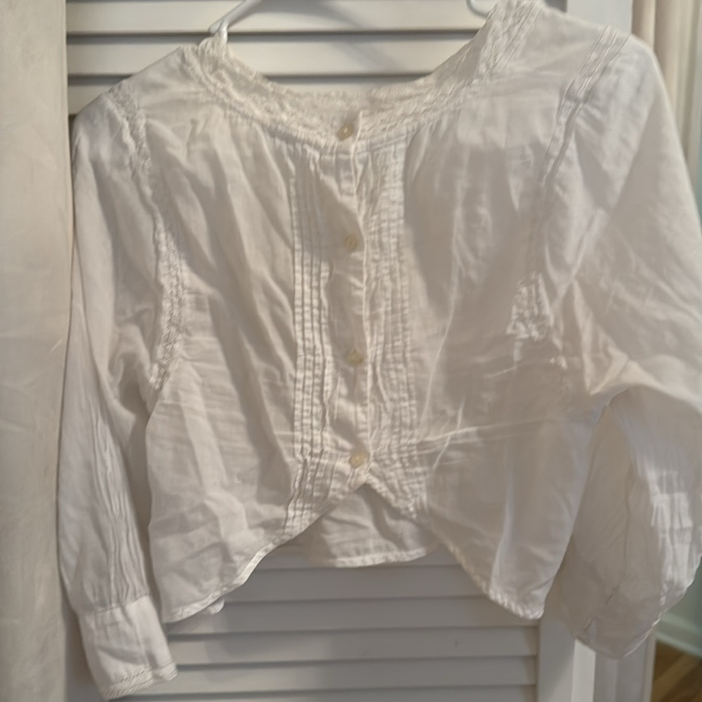 Reformation white cotton tissue weight blouse lace cropped pin tucked size sm